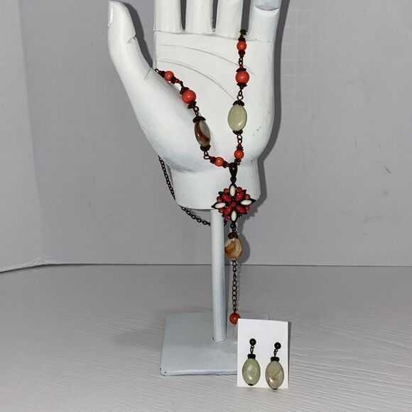 Vintage Beaded Adjustable Dangle Chocker Necklace W/ Matching Drop Bead Earrings - Picture 8 of 10